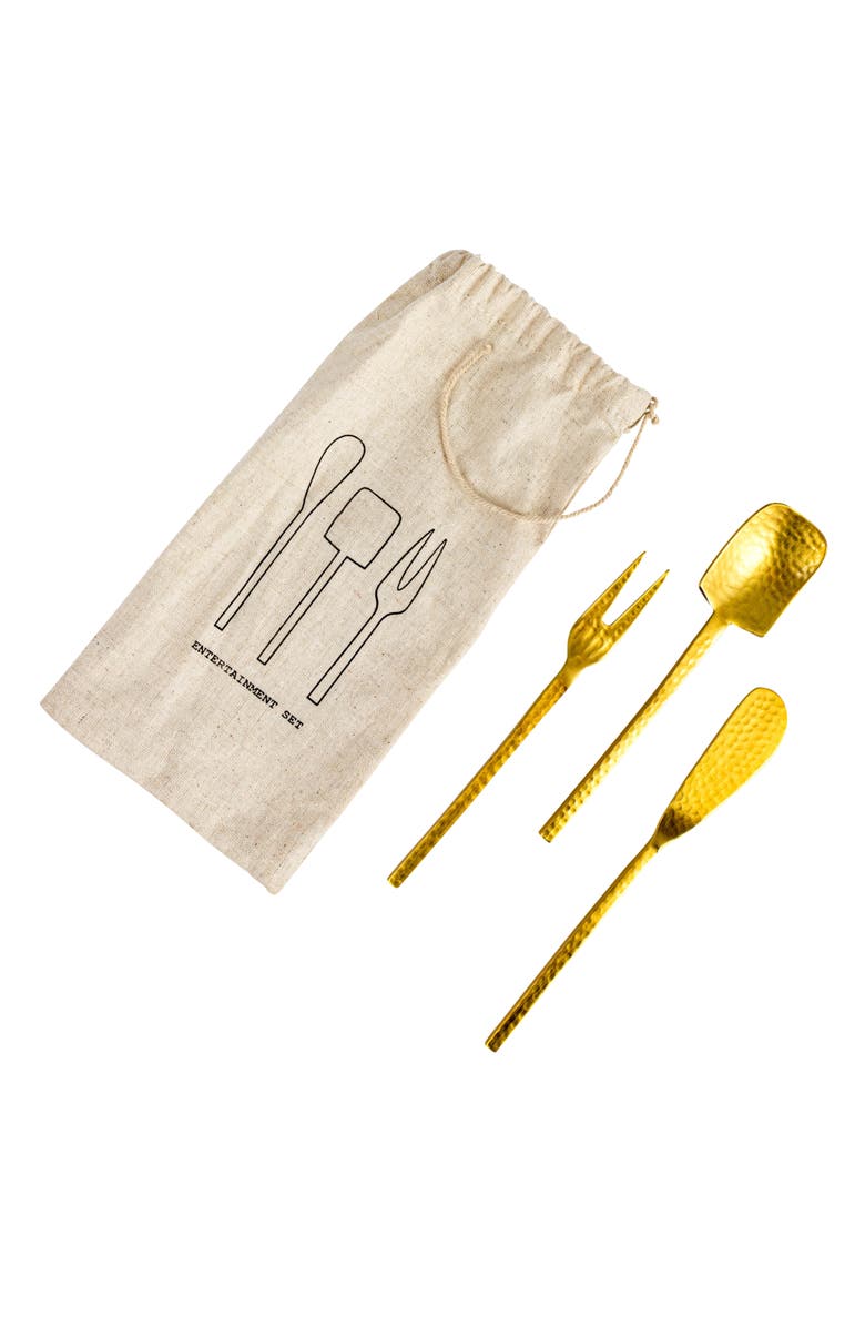 Storied Home Hammered Stainless Steal Appetizer Utensils in Drawstring Bag, Main, color, 