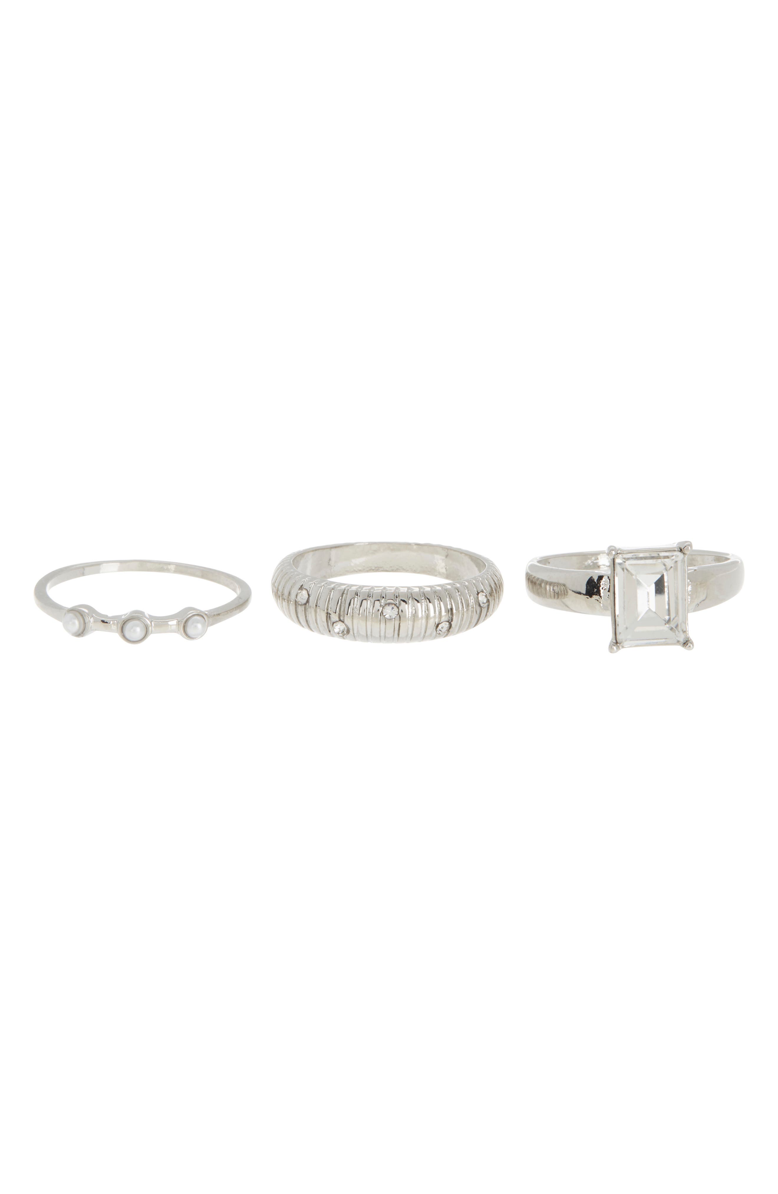 NORDSTROM RACK 3-Pack Assorted Crystal & Imitation Pearl Rings