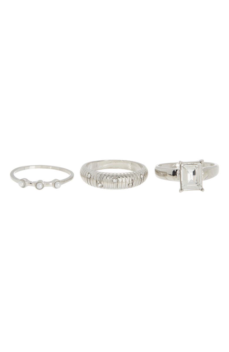 NORDSTROM RACK 3-Pack Assorted Crystal & Imitation Pearl Rings, Main, color, Clear- White- Gold