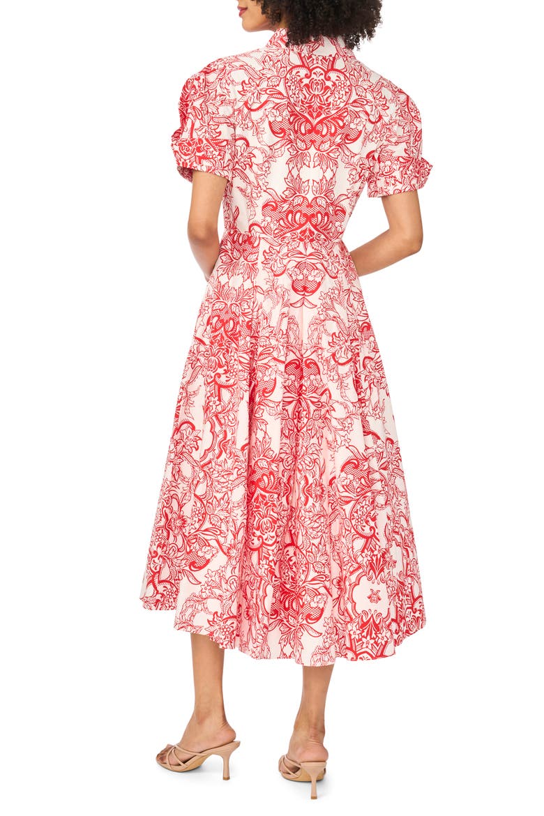 Floral Short Sleeve Cotton Fit & Flare Shirtdress, Alternate, color, CLASSIC CHERRY