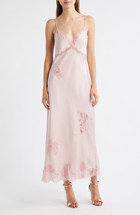 Sorone Lace Trim Satin Maxi Slipdress