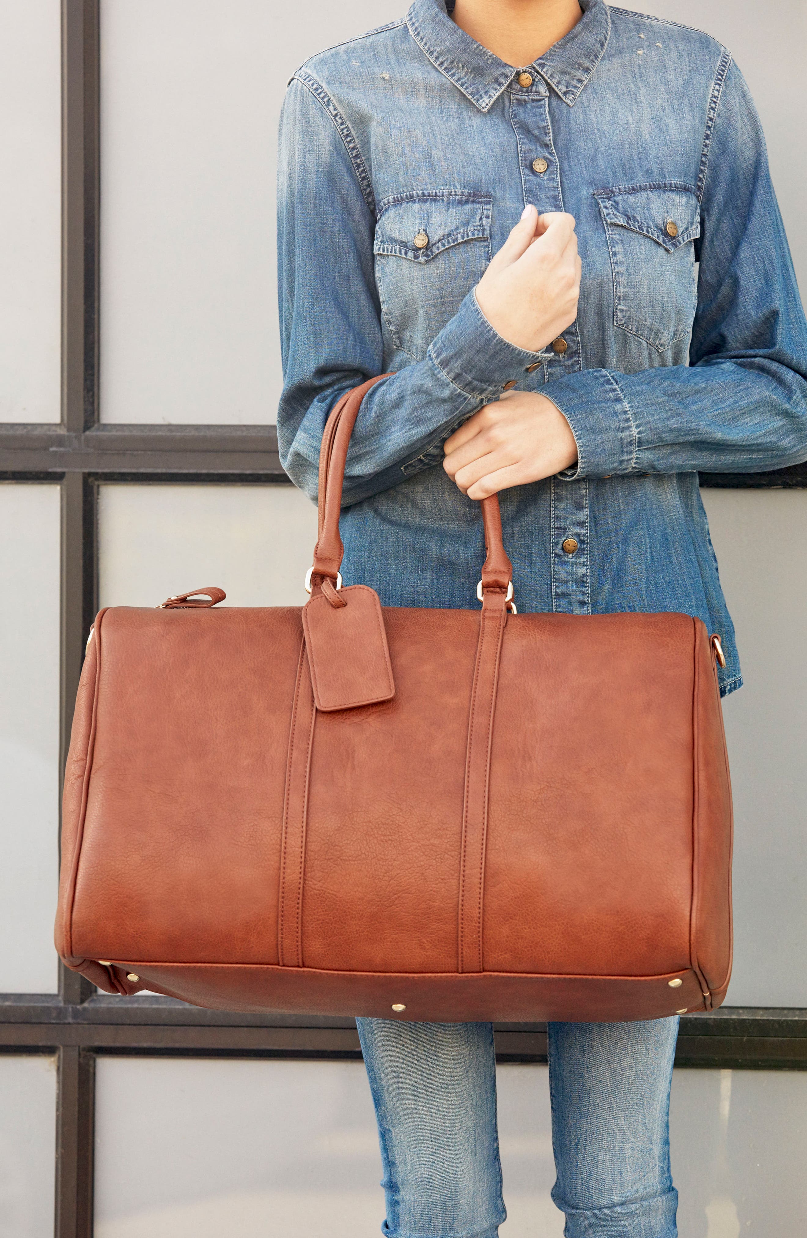 Lacie Faux Leather Duffle Bag, Alternate, color, BROWN