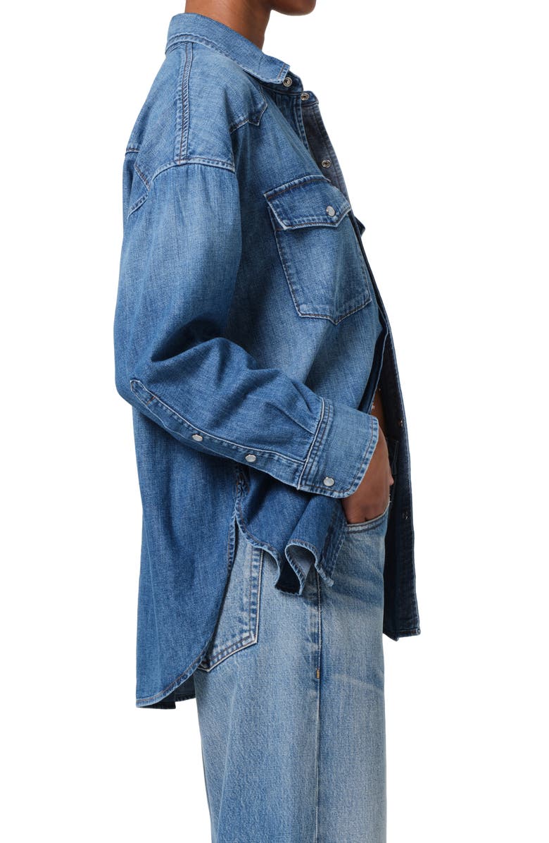 Citizens of Humanity Kayla Western Denim Snap-Up Shirt, Alternate, color, Douro