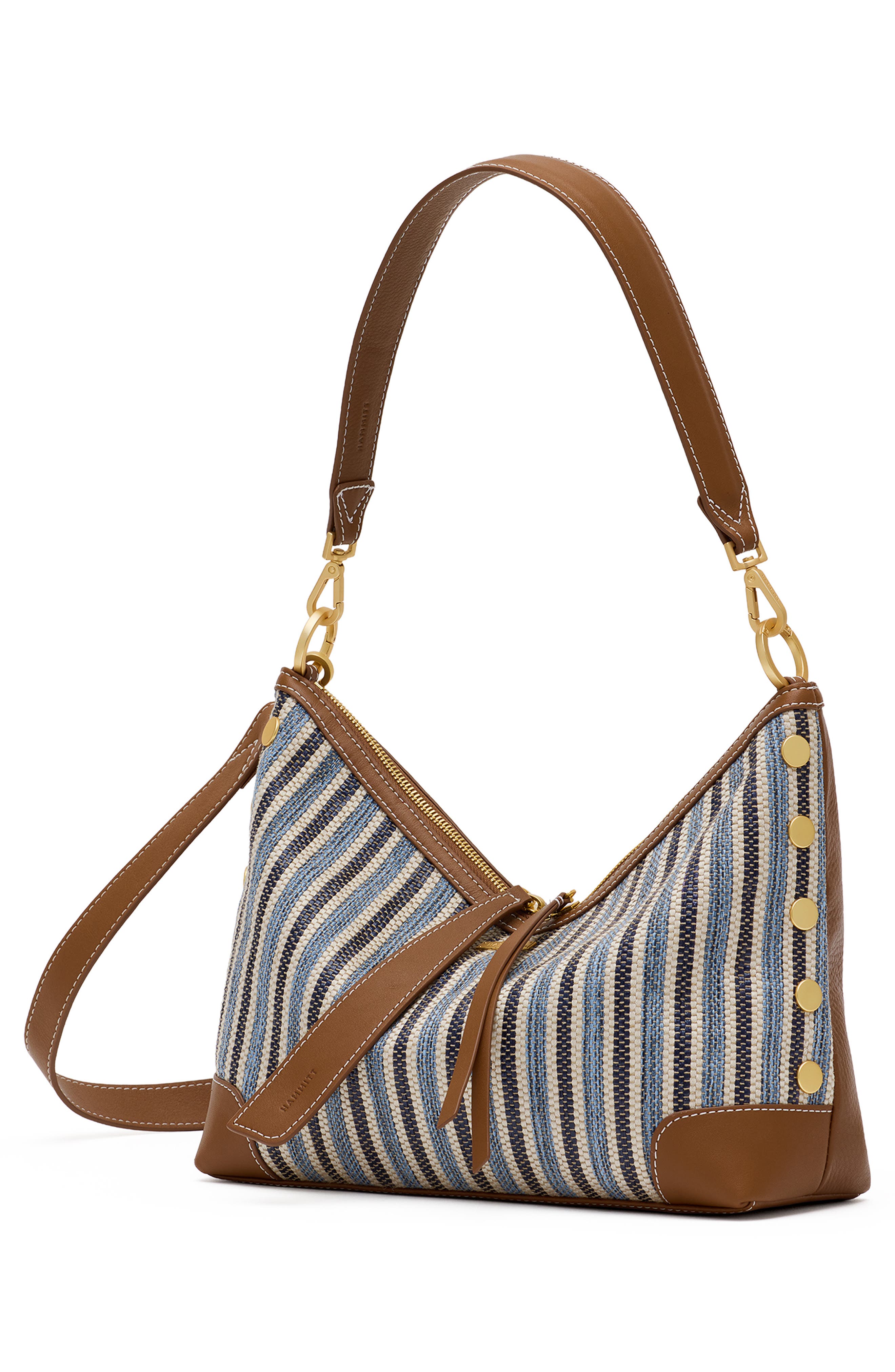 HAMMITT Medium Grace Shoulder Bag, Alternate, color, Cabana Blue/ Brushed Gold