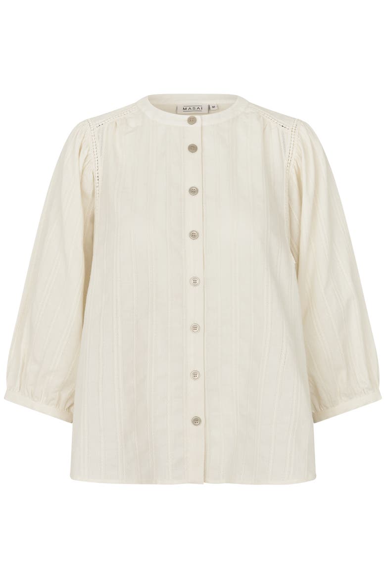 MaIthara Pintuck Detail 3/4 Sleeve Shirt, Alternate, color, Whitecap