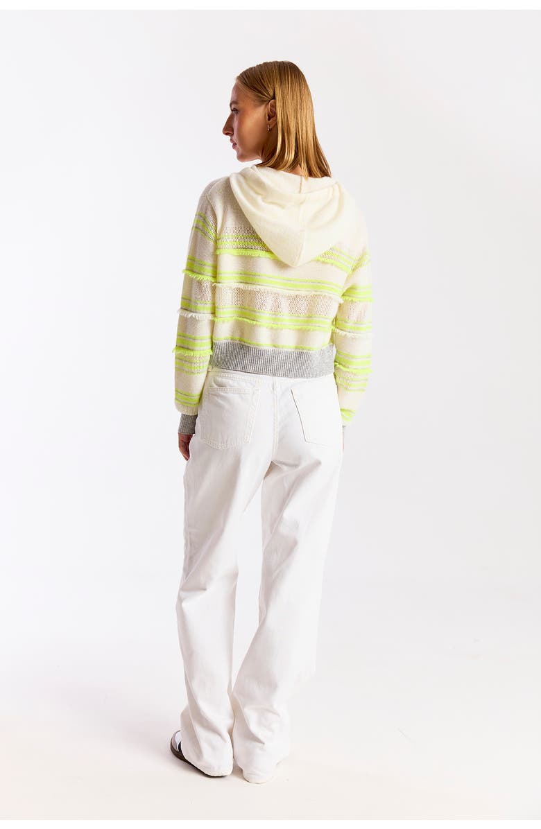 Brodie Pure Cashmere Handbag Stripe 100% Cashmere Hoodie, Alternate, color, Neon Yellow, Super Grey