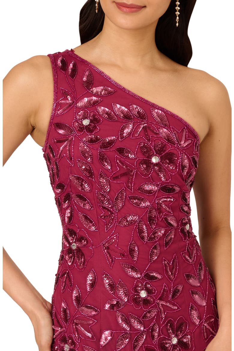 Beaded Mesh One-Shoulder Gown, Alternate, color, SHIRAZ