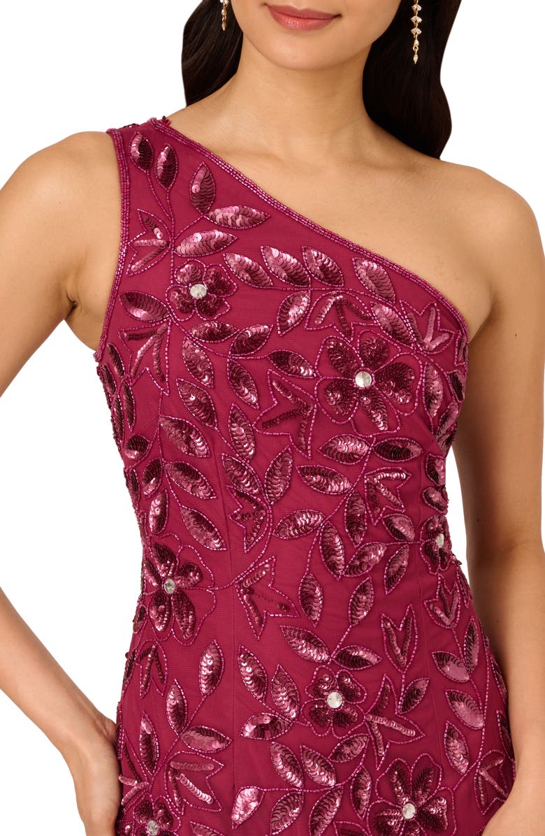 Adrianna Papell Beaded Mesh One-Shoulder Gown, Alternate, color, 
