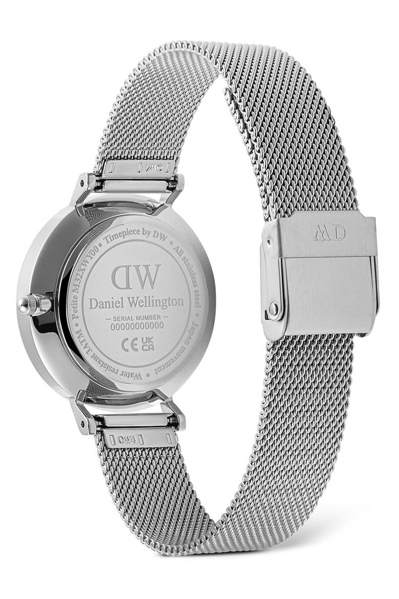 Petite Moonphase Mesh Strap Watch, 32mm, Alternate, color, SILVER