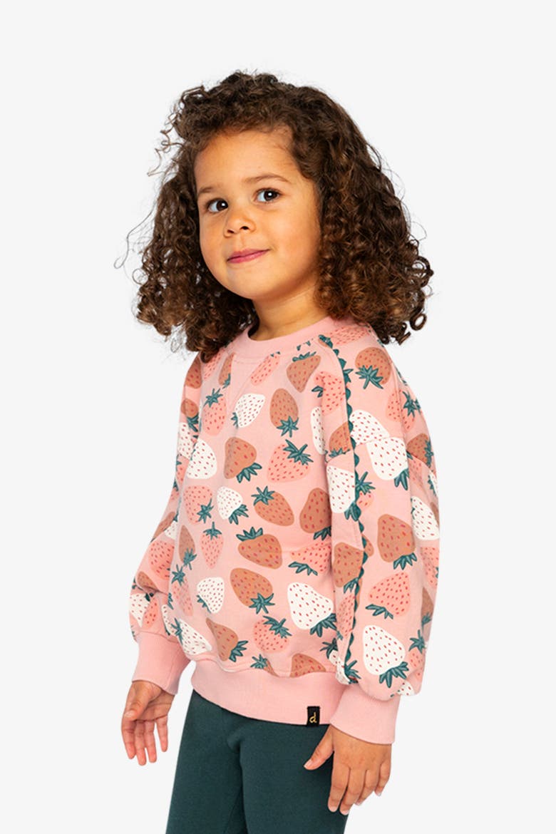 Frosted Strawberry Cozy Relaxed Balloon Sleeve Sweatshirt, Alternate, color, Pink Strawberry Print