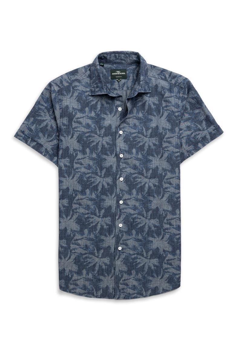 Arthurs Pass Palm Print Short Sleeve Button-Up Shirt, Alternate, color, COBALT