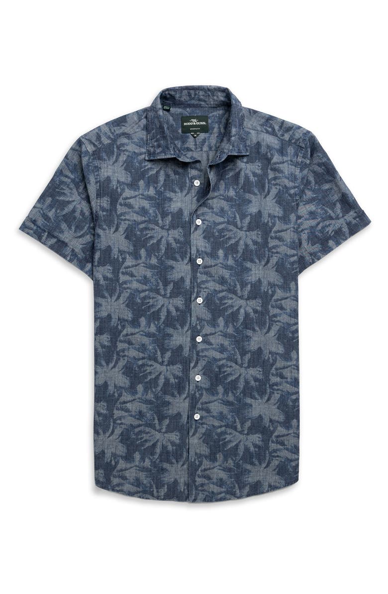 Rodd & Gunn Arthurs Pass Palm Print Short Sleeve Button-Up Shirt, Alternate, color, Cobalt
