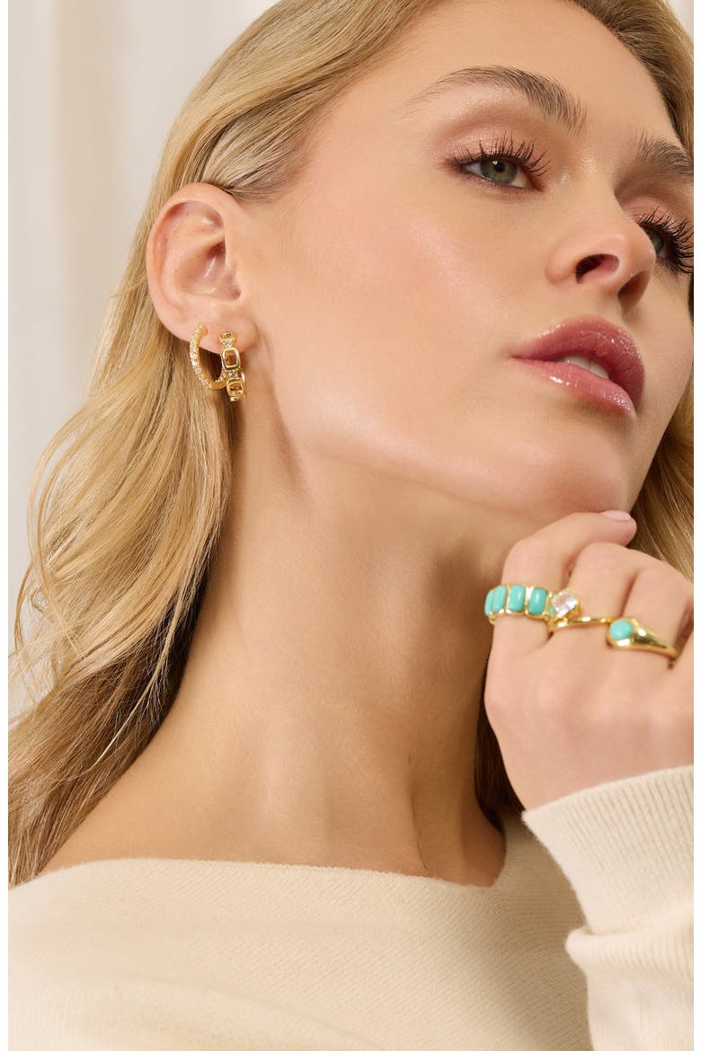 Modern Muse Square Tile CZ Hoop Earrings, Alternate, color, GOLD