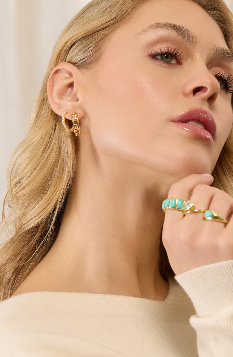 ATHRA LUXE Modern Muse Square Tile CZ Hoop Earrings, Alternate, color, Gold