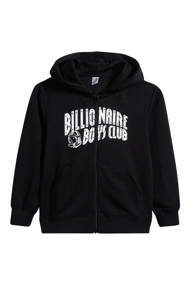 Kids' BB Curve Logo Graphic Zip Hoodie, Main, color, BLACK