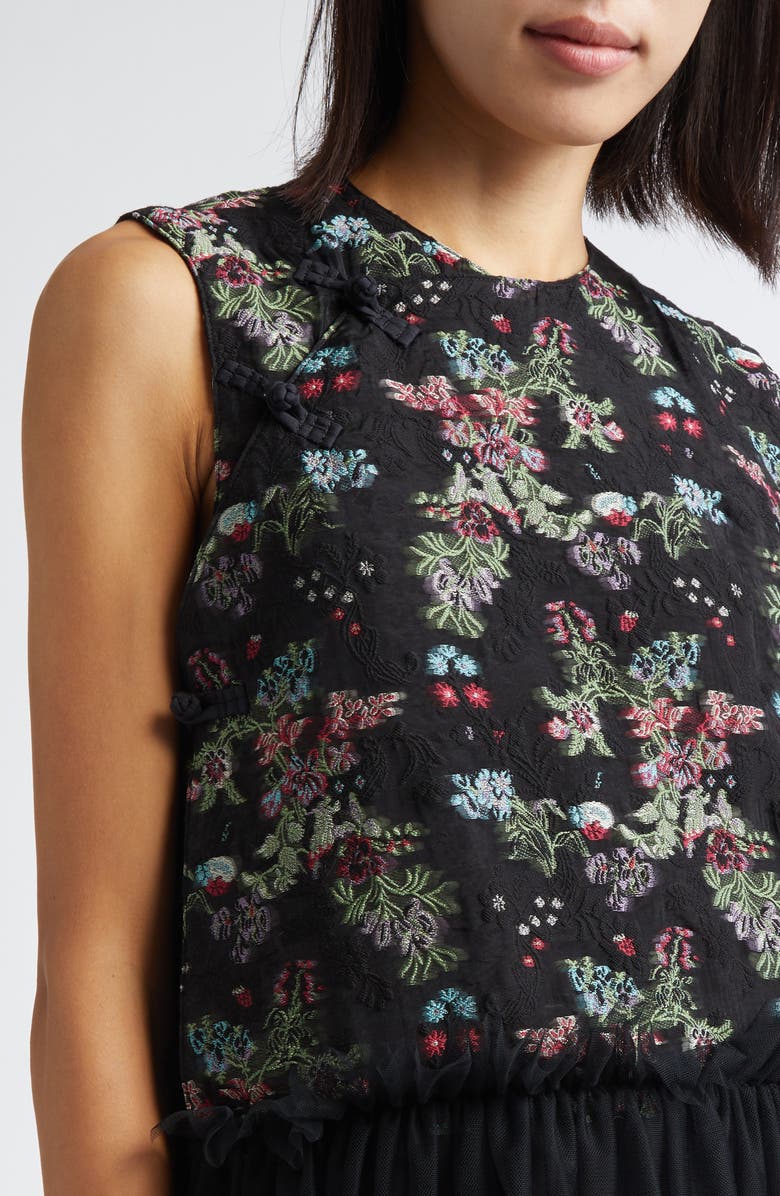 Noir Kei Ninomiya Floral Jacquard & Tulle Midi Dress, Alternate, color, Black X Multi