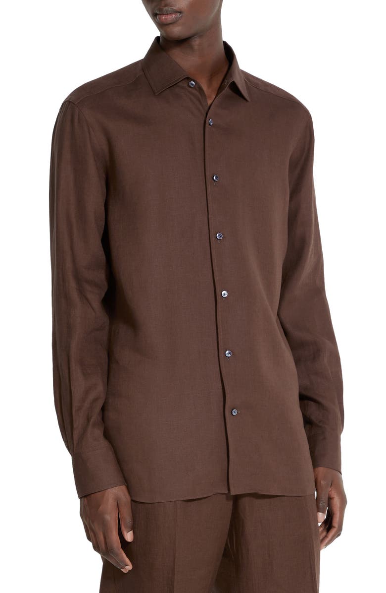 ZEGNA Oasi Linen Button-Up Shirt, Main, color, Ferrugine