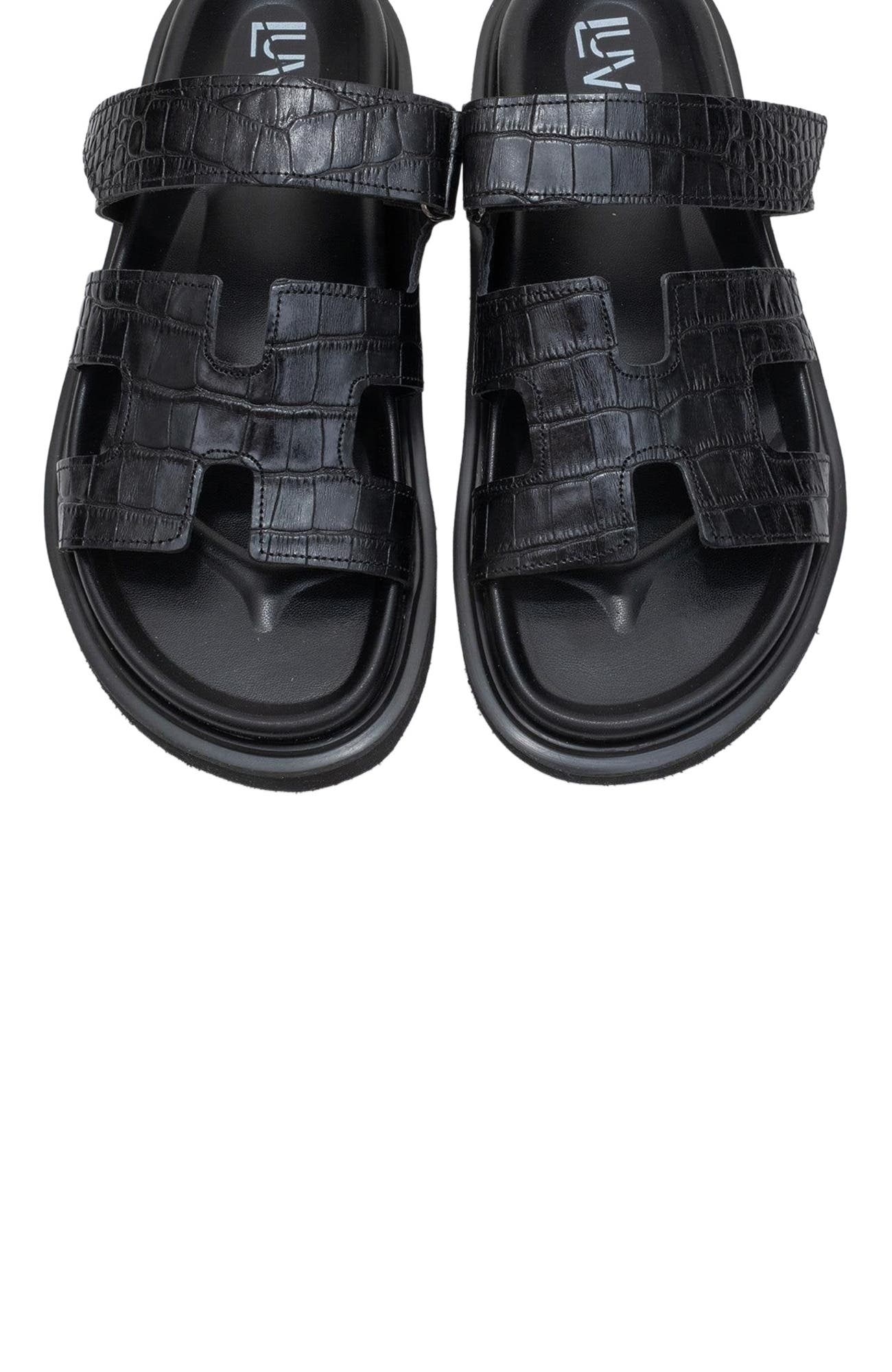 Forever & Always Shoes Loana Leather Slide Sandal, Alternate, color, Black Leather