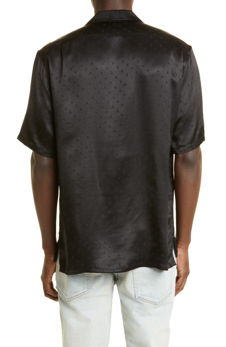 Saint Laurent Monogram Print Short Sleeve Silk Button-Up Camp Shirt, Alternate, color, 