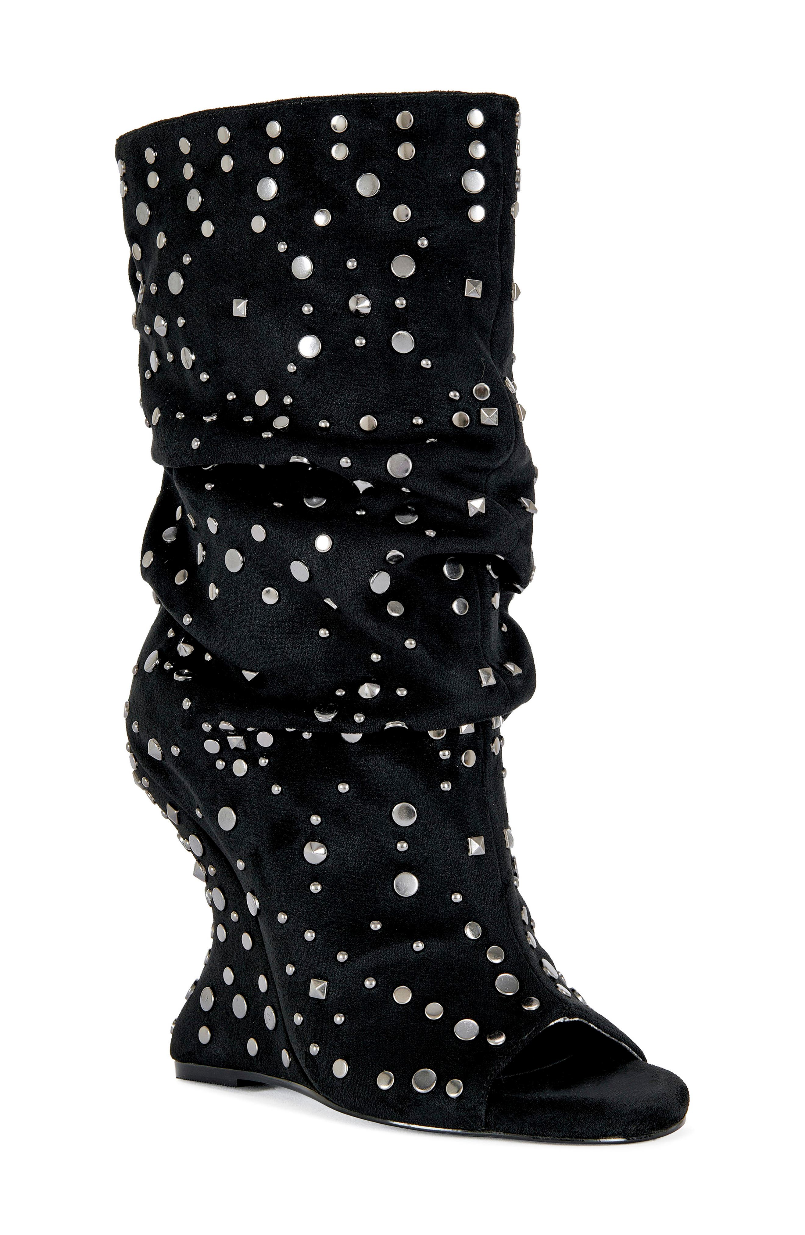 AZALEA WANG Naomani Studded Wedge Bootie, Main, color, Denim