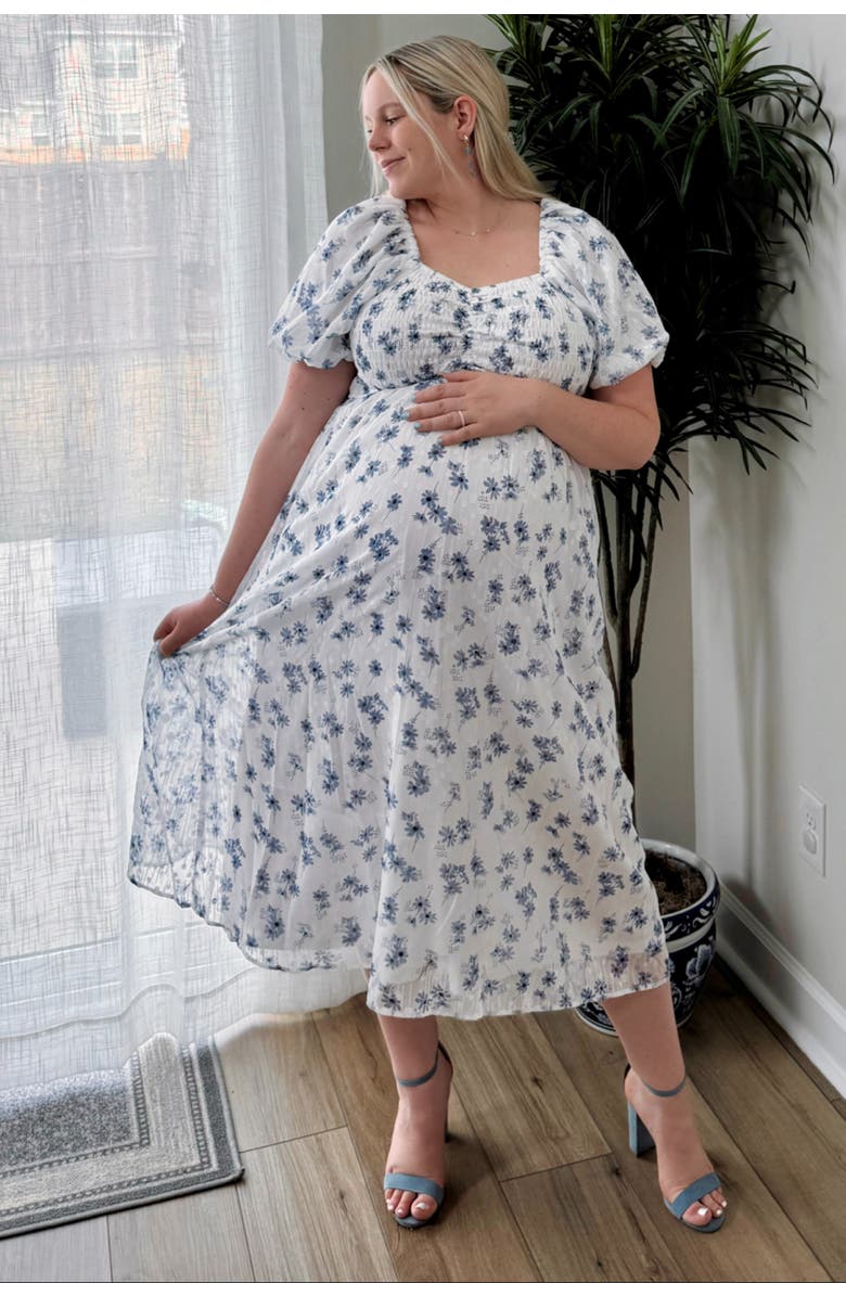 PinkBlush Floral Smocked Bodice Midi Dress, Alternate, color, Blue