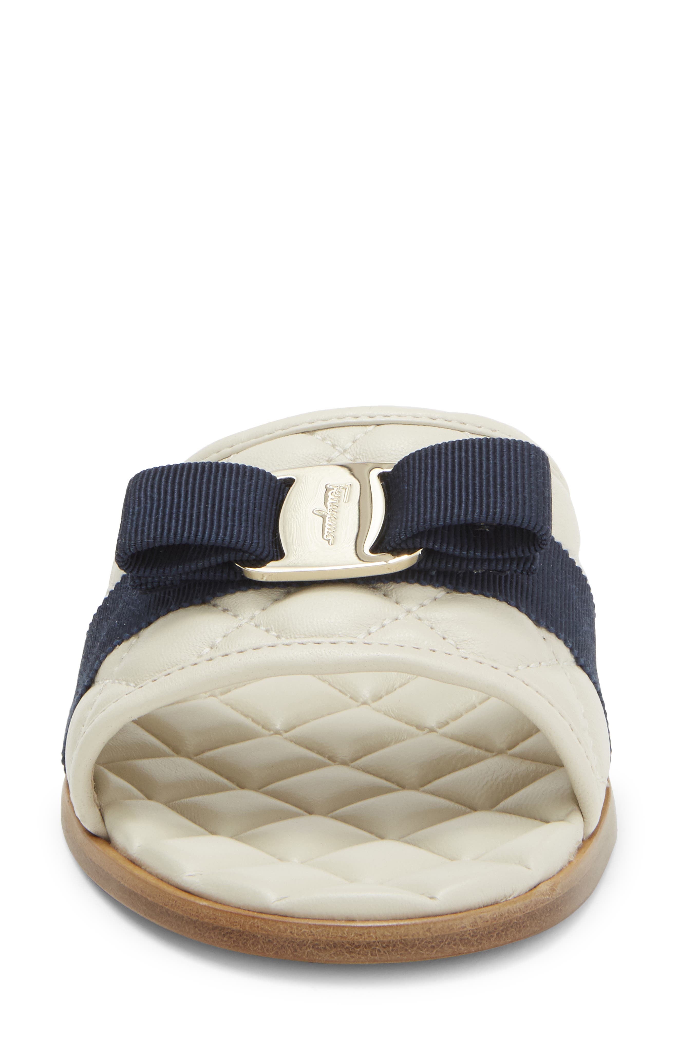 Lovec Q Bow Quilted Slide Sandal, Alternate, color, MASCARPONE