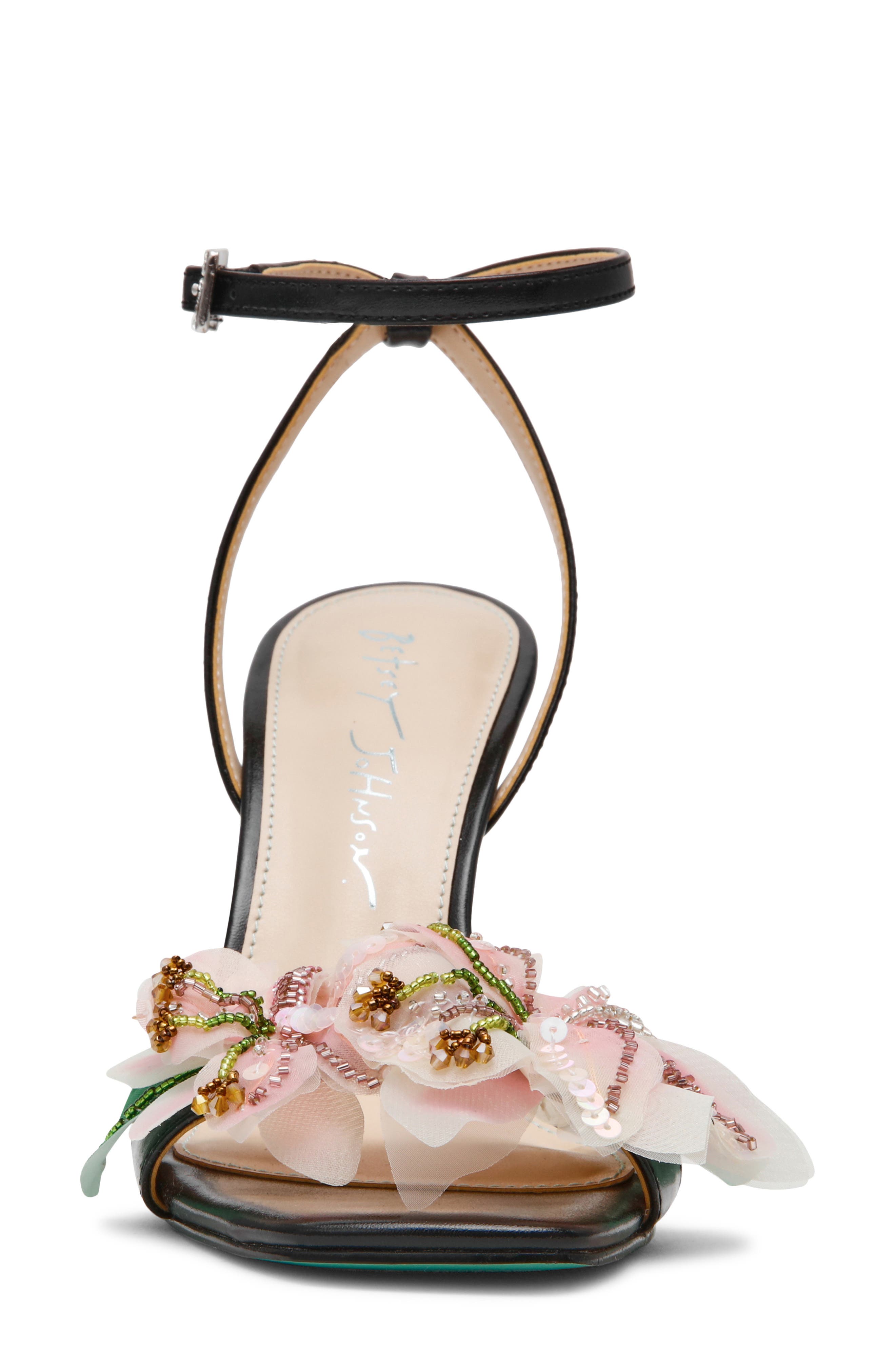 Betsey Johnson Kasie Beade Flower Ankle Strap Sandal, Alternate, color, Black