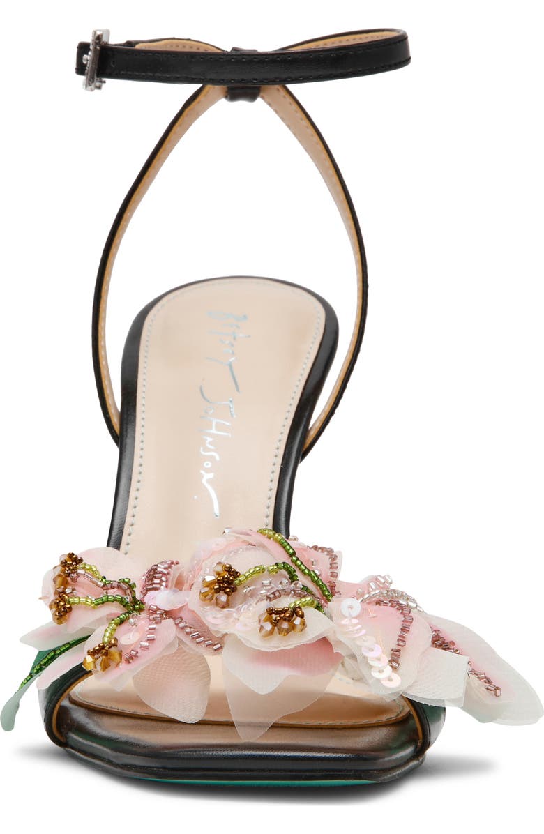 Betsey Johnson Kasie Beade Flower Ankle Strap Sandal, Alternate, color, Black