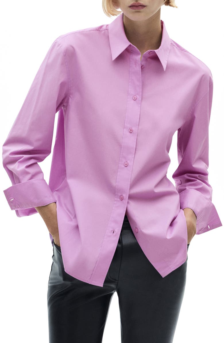 MANGO Lyocell Blend Button-Up Shirt, Main, color, Fuchsia