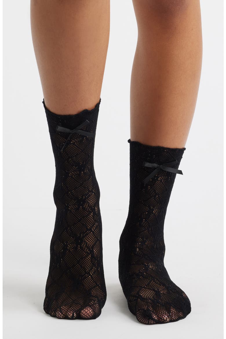 Love Lace Bow Socks, Alternate, color, BLACK