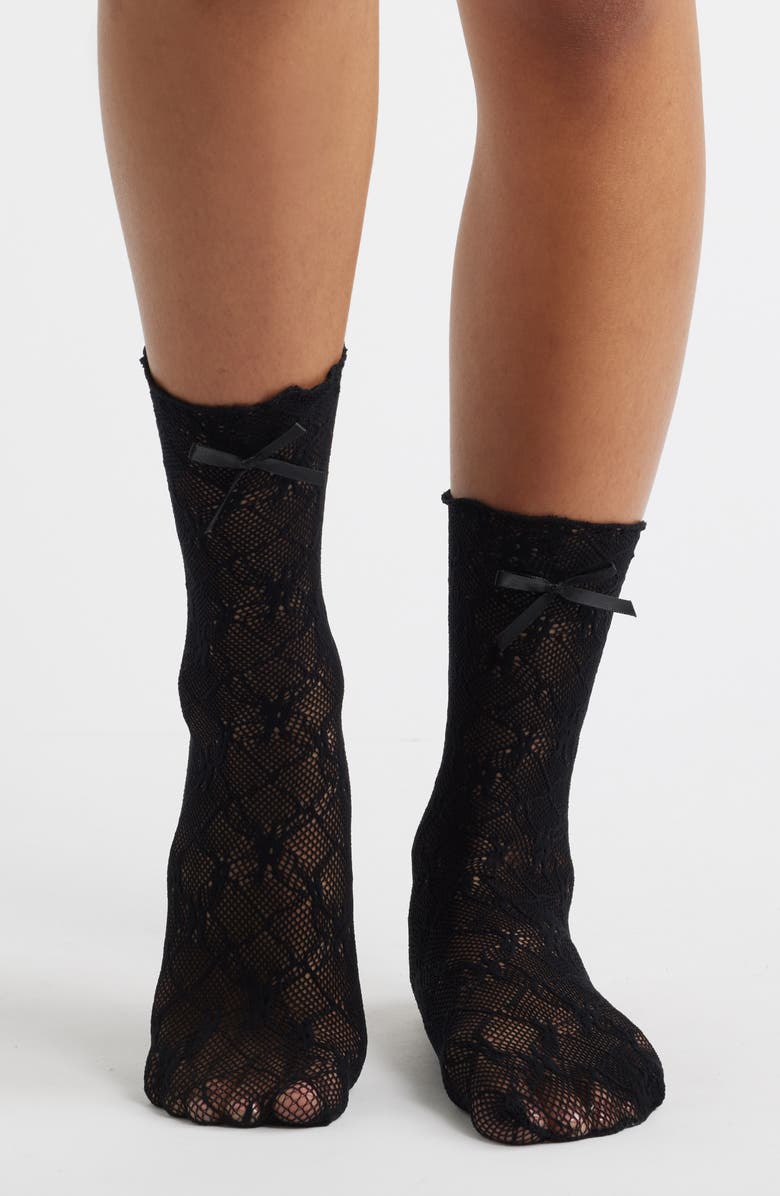 Stems Love Lace Bow Socks, Alternate, color, Black