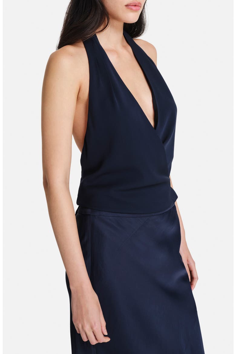 Wrapped Up Stretch Silk Plunge Halter Top, Alternate, color, MIDNIGHT