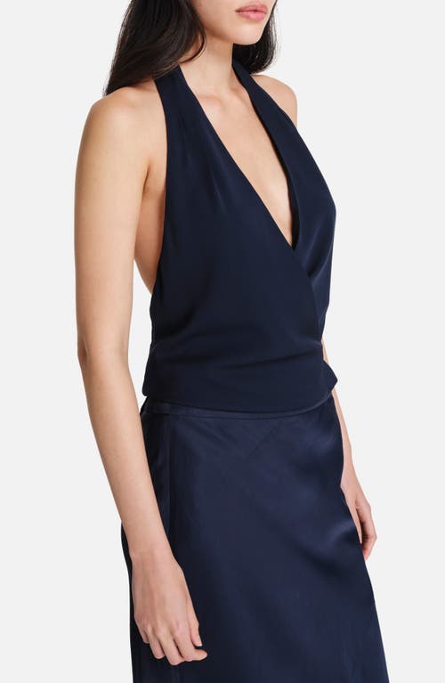 Twp Wrapped Up Stretch Silk Plunge Halter Top In Blue
