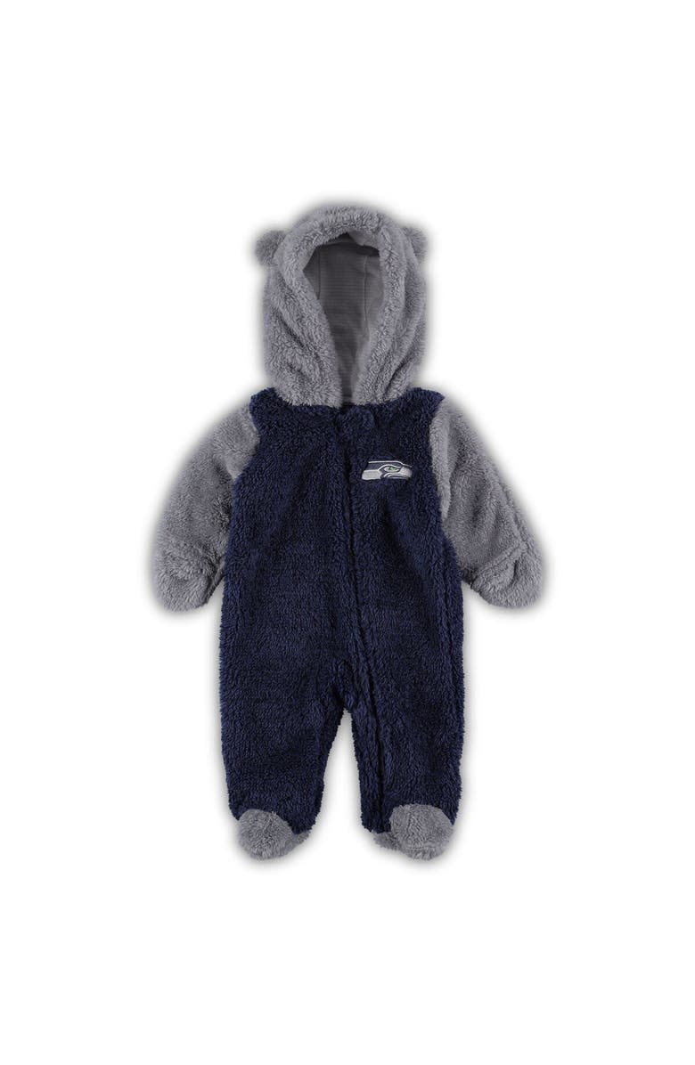 Outerstuff Newborn & Infant College Navy/Gray Seattle Seahawks Game Nap Teddy Fleece Bunting Full-Zip Sleeper, Alternate, color, Navy