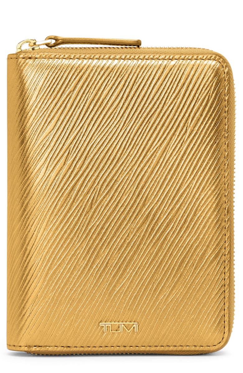 TUMI Belden Zippered Leather Passport Case, Main, color, Gold