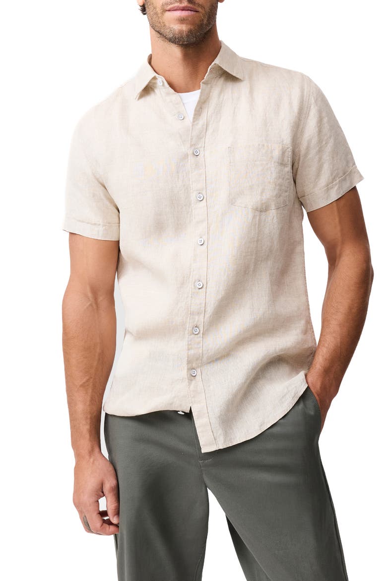 Palm Beach Sports Fit Short Sleeve Linen Button-Up Shirt, Main, color, OATMEAL