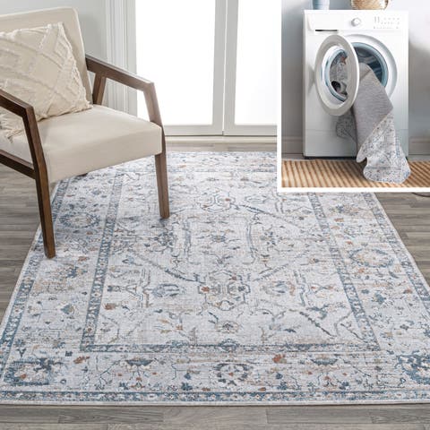 Brandy Rustic Border Low-Pile Machine-Washable Area Rug