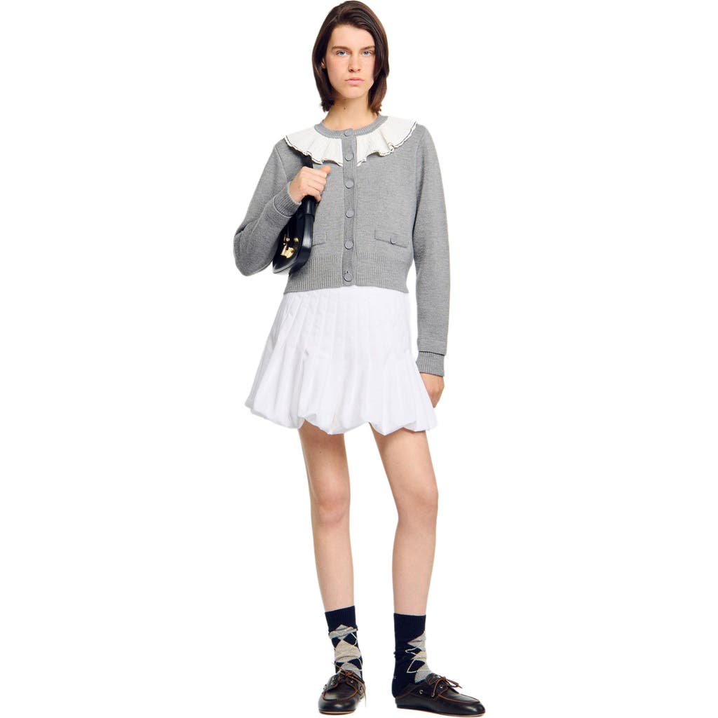 Sandro Womens Contrast-collar Button-down Knitted Cardigan Grey In Gray