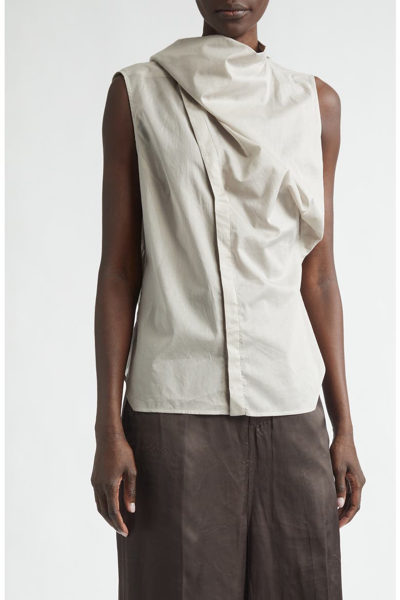 Sleeveless Semisheer Chambray Button-Up Shirt, Main, color, PEARL