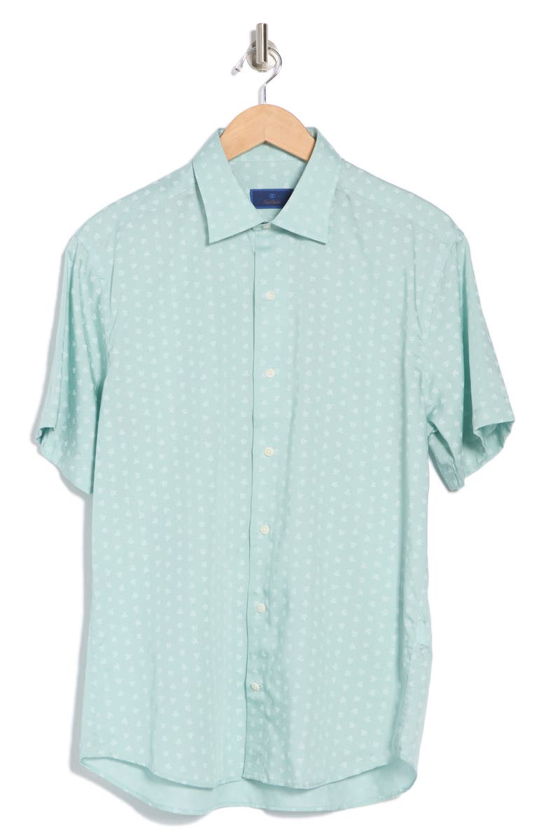 David Donahue Print Short Sleeve Sport Shirt, Alternate, color, Sage