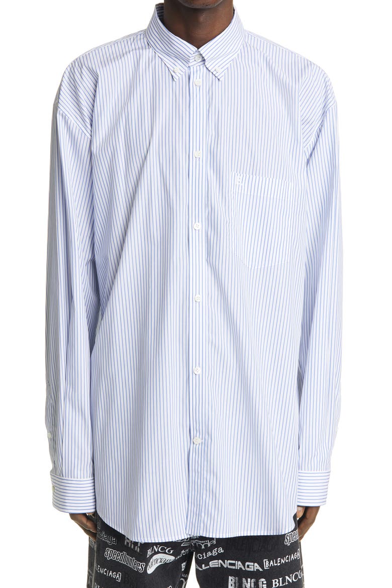 Stripe Cotton Button-Down Shirt, Main, color, WHITE/ BLUE