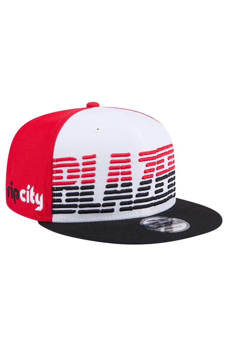 New Era Men's New Era White/Black Portland Trail Blazers Throwback Gradient Tech Font 9FIFTY Snapback Hat, Main, color, 