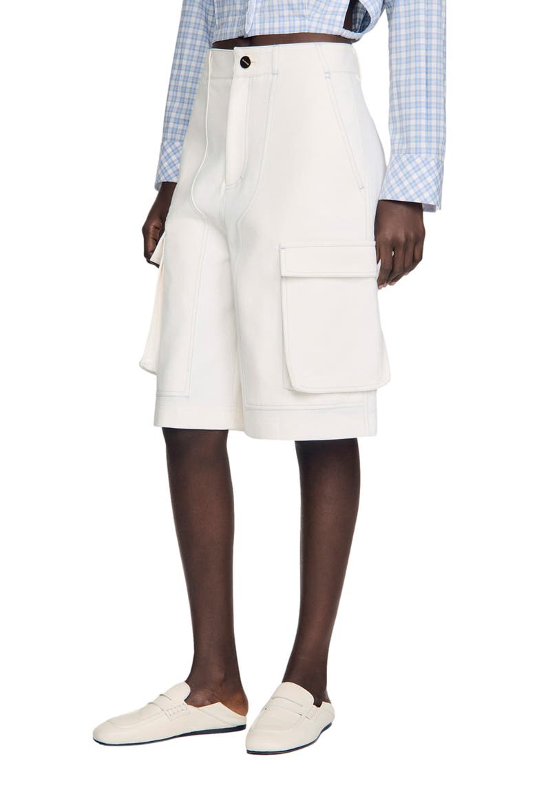 Wide-leg cotton Bermuda shorts, Main, color, White