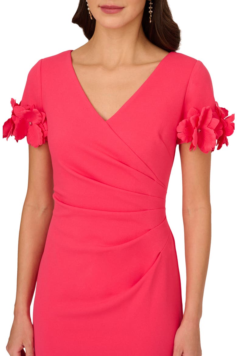 3D Flower Cuff Crepe Faux Wrap Dress, Alternate, color, PETUNIA