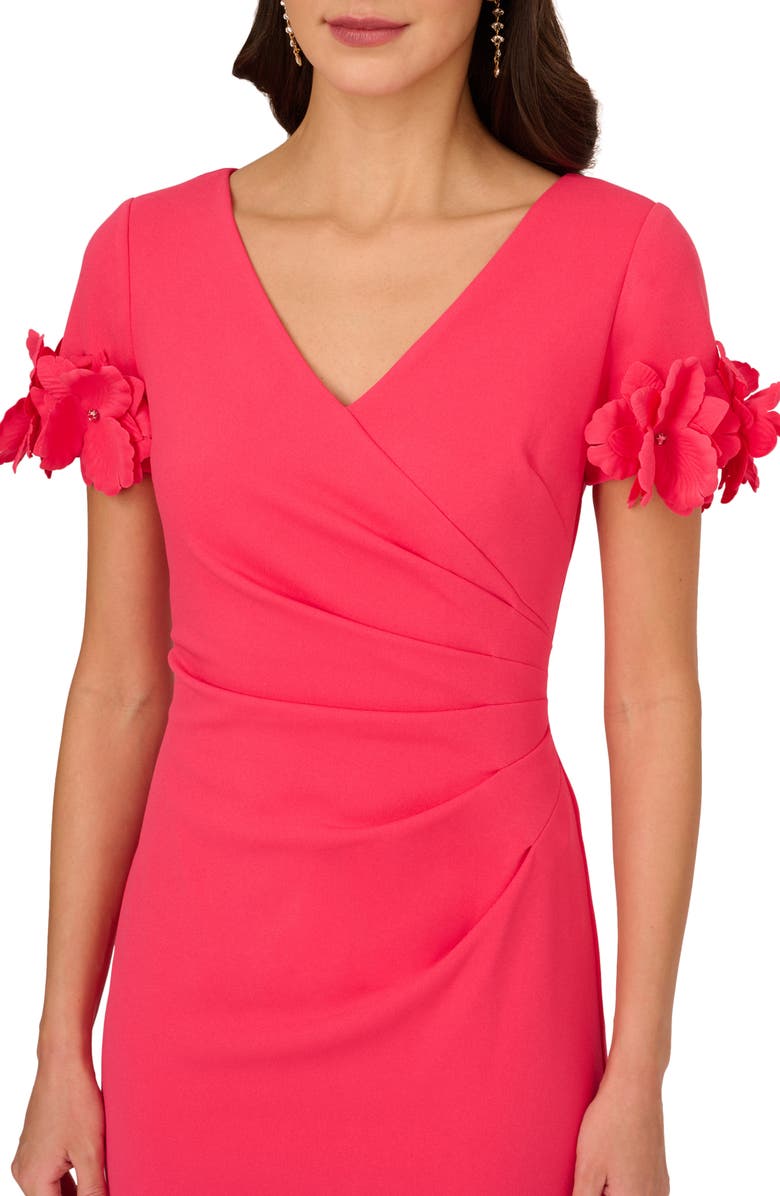 Adrianna Papell 3D Flower Cuff Crepe Faux Wrap Dress, Alternate, color,
