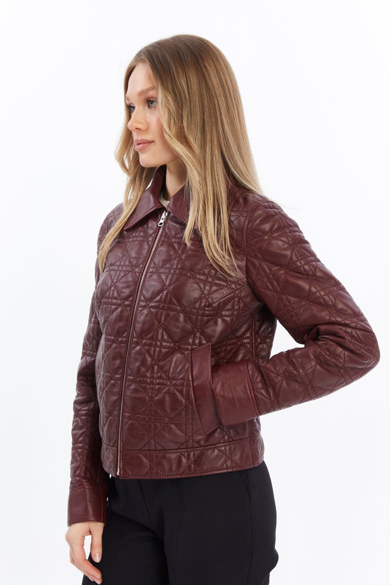 Chloe Quilted Leather Jacket, Alternate, color, Burgundy