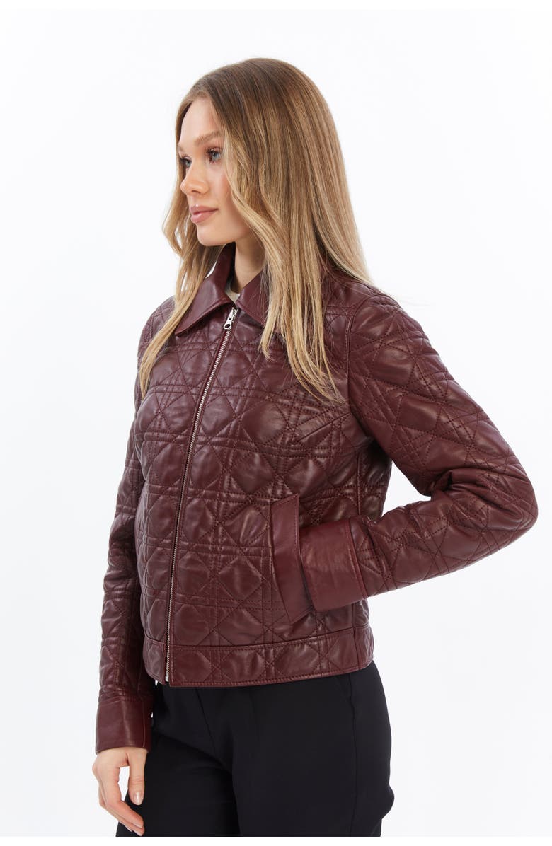 Furniq UK Chloe Quilted Leather Jacket, Alternate, color, Burgundy