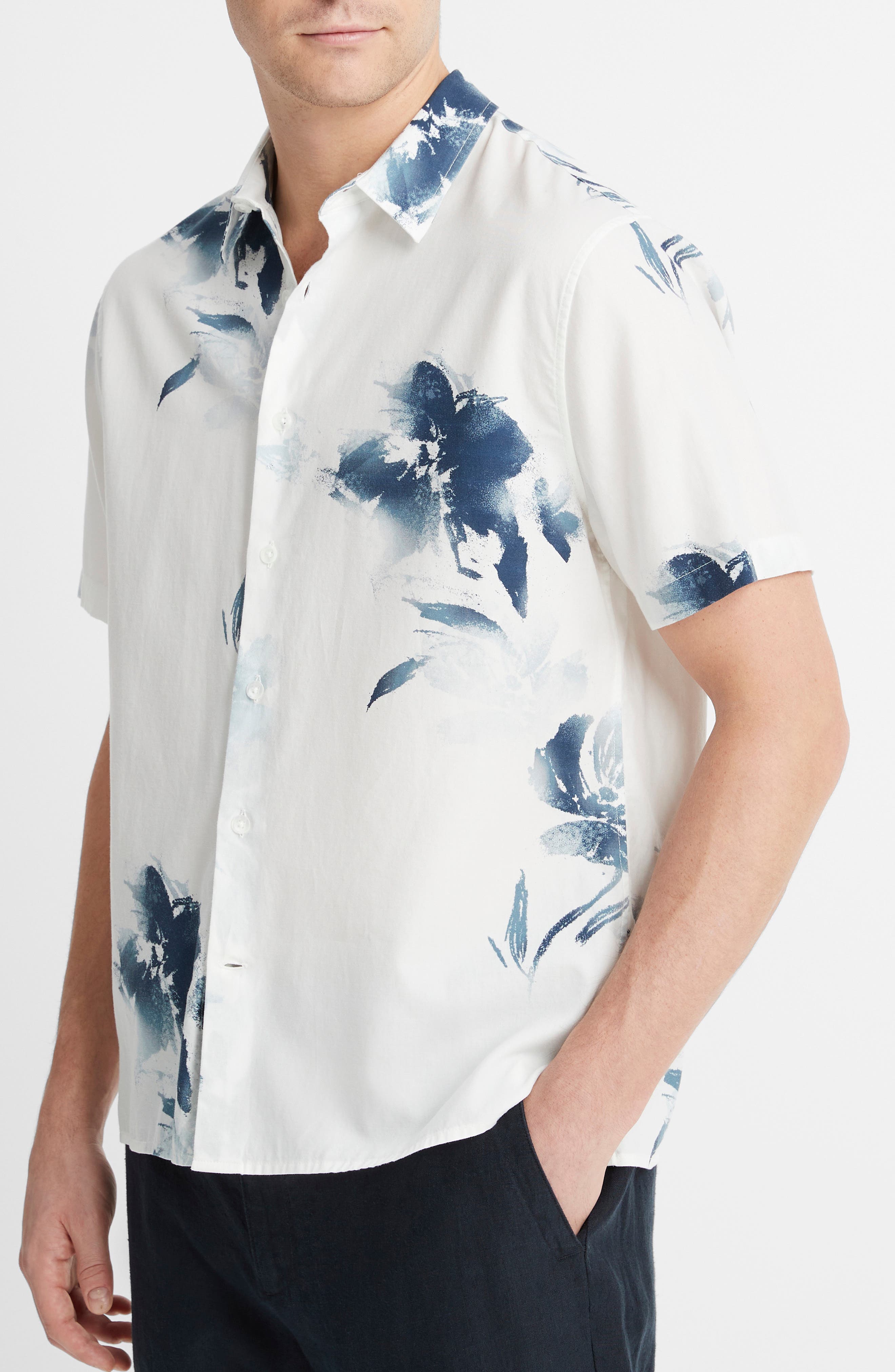 Faded Floral Print Short Sleeve Shirt