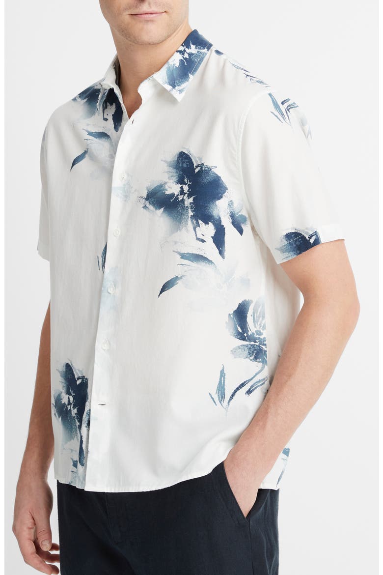 Faded Floral Print Short Sleeve Shirt, Main, color, OPTIC WHITE/ DEEP INDIGO