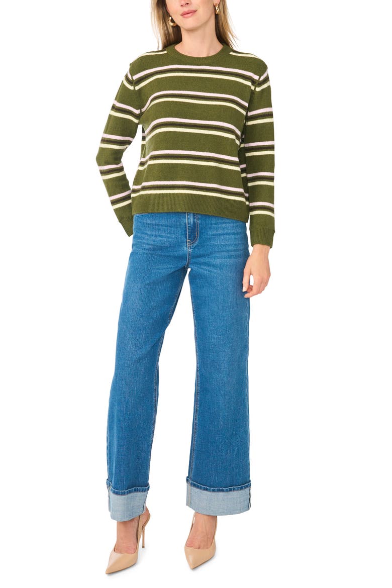 Stripe Crewneck Sweater, Alternate, color, GRECIAN OLIVE
